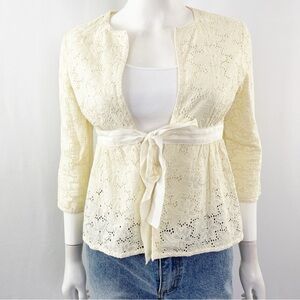 iRoo Top Size 00 Ivory Lace Tie Blouse Boho Fairycore Cottagecore